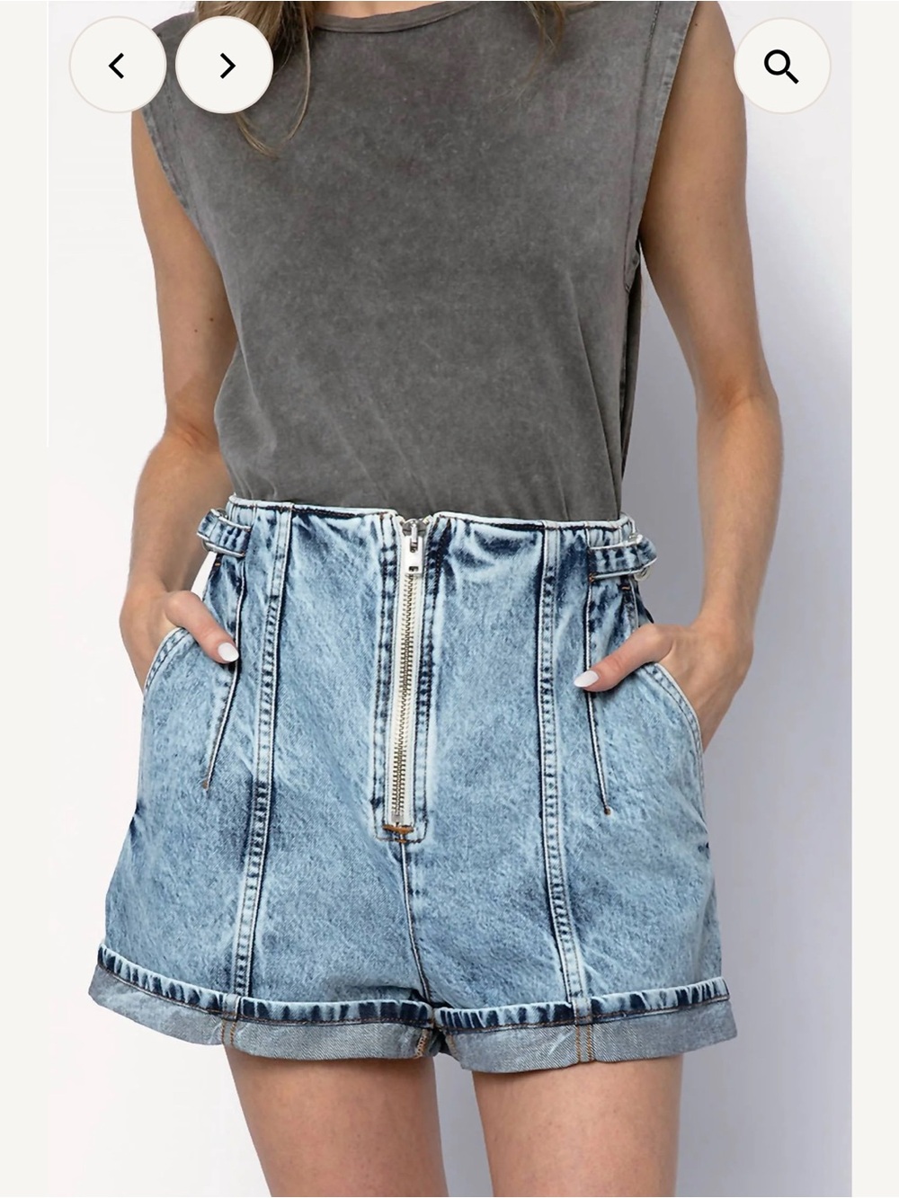 IRO Powelly High Rise Acid Wash Denim Pleated Shorts Size 40 FR US 8 - Picture 2 of 6